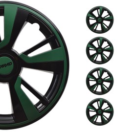 OMAC - Black with Green Hub Caps 14 Inch Set of 4, Tapas para Rines 14, Premium Wheel Covers 14 Inch, R14 Rim Cover Set, Snap On Durable Car Replacement Exterior Accessories