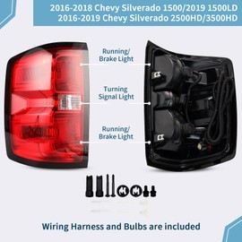 VPIMOZO Tail Light Factory Style Compatible With 2016-2019 16 17 18 19 Chevy Silverado 1500 2500HD 3500HD/GMC Sierra 3500HD Rear Taillight Brake Lamps Replaces GM2800261 (Left Driver Side)