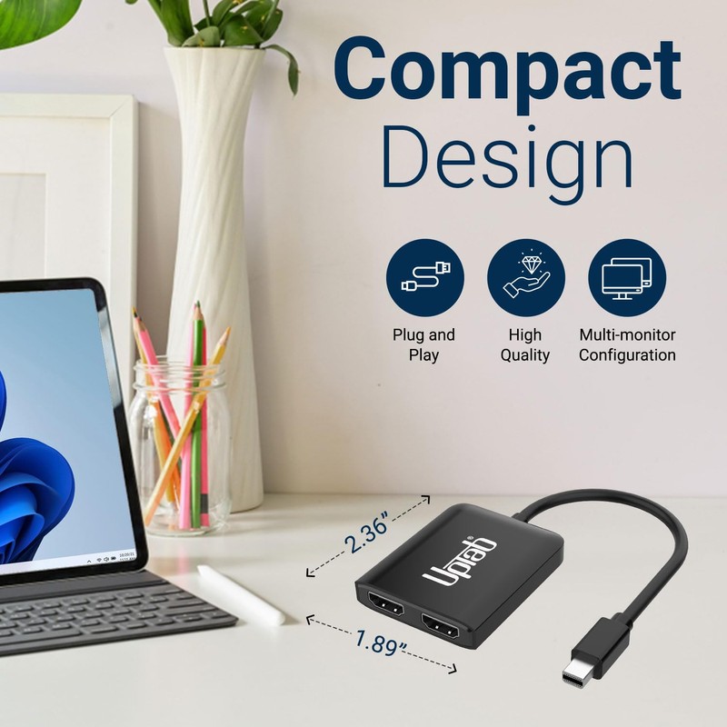 UPTab Mini DisplayPort to Dual HDMI 4K@60Hz Adapter Multi-Stream Transport