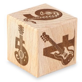 keepdrum Music Cube Rock and Roll Gift Idea Wooden Cube with Music Motifs 8 x 8 x 8 cm