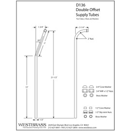 Westbrass D136-05 Double Offset Bath Supply, Polished Nickel