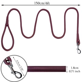 OOPSDOGGY Rolled Leather Dog Lead 6ft Heavy Duty Training Leash for Small Medium Large Dogs & Puppy Black Brown Red (Burgundy, Large)