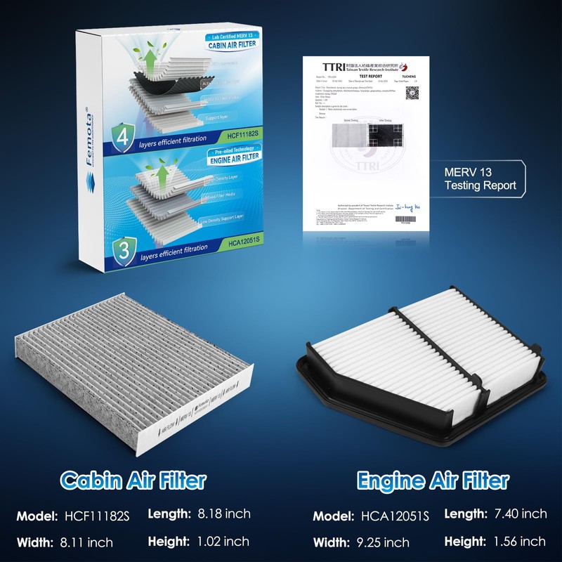 Femota Cabin & Engine Air Filter Kit, CF11182 & CA12051,