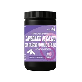 IsaaQuim Carbonato de Calcio con Colágeno, Vitamina C, D3 y Zinc | 200 Cápsulas de 600 mg | 50 Porciones por Frasco