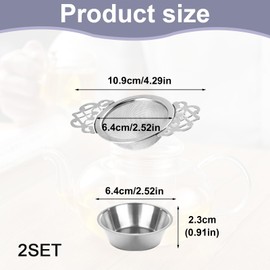 2 PCS Unusual Tea Strainers for Loose Tea with Drip Bowls, Loose Leaf Strainer Fine Mesh, Stainless Steel Strainers & Filters, 7cm Mini Sieve for Coffee and Juice with Double Wing Extender
