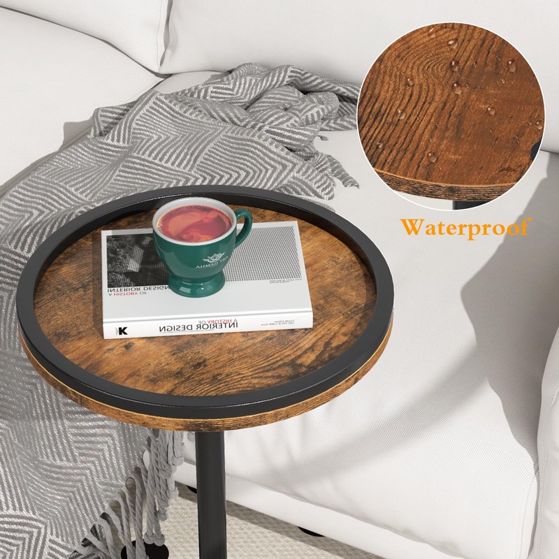 Kificet Small Side Table, Drink Table, Height Adjustable Round End