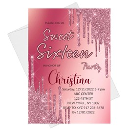 Shop Ginger Wedding Sweet 16 Quinceanera Birthday Glitter Drips 4" x 6" or 5" x 7" 20 Sets Invitation Card + Envelope C-28 (Pink)
