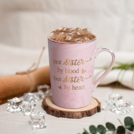 Joymaking Tasse Geschenk beste Freundin Geburtstag Geschenke, personalisiert Marmor Tasse Geschenk für Freundin - Not Sisters By Blood But Sister By Heart - beste Freundinnen Geschenk 400ml rosa