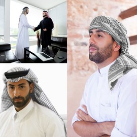 YJZQ Arab Men's Shemagh Headscarf With Black Headband Muslim Headcover Headwrap Shawl Keffiyeh Middle Eastern Arabic Scarf Head Turban Head Dress, Black