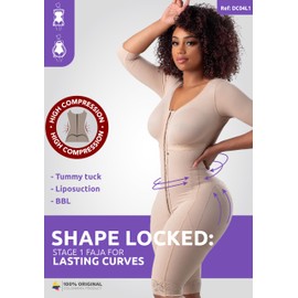 Snatched Body Women's Stage 1 Full Body Shapewear Faja Colombiana Post Surgery Compression BBL Black 3XL