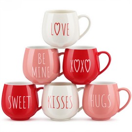 6 Pcs Valentine Coffee Mugs 12 oz Valentine Ceramic Mugs Bulk Cute Couple Cups Set for Anniversary Wedding Engagement Birthday Couple Gifts Mom Girlfriend