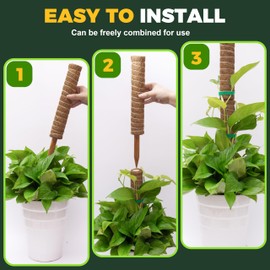 SOIL TENDERS Moss Pole for Plants,6 Pack 40cm Monstera Plant Support Stackable Moss Poles for Plants,Coir Totem Pole Tall Moss Pole for Climbing Plants, Sphagnum, Plant Poles for Indoor Plants.