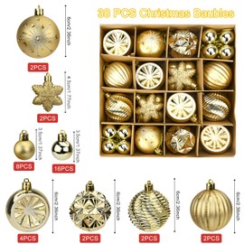 Bekecidi 38 PCS Christmas Balls Christmas Baubles - Xmas Tree Decorations Ornaments, Glitter Christmas Balls Set, Traditional Gold Hanging Decorations for Wreaths, Garlands, DIY Home Decor