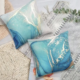 Betylifoy Marble Texture Turquoise Decorative Throw Pillow Covers 18 x 18 Inch Set of 4 Gold Silver Fluid Art Cushion Covers Soft Flannel Square Pillow Covers for Sofa Couch Bed Car (Green Marble)