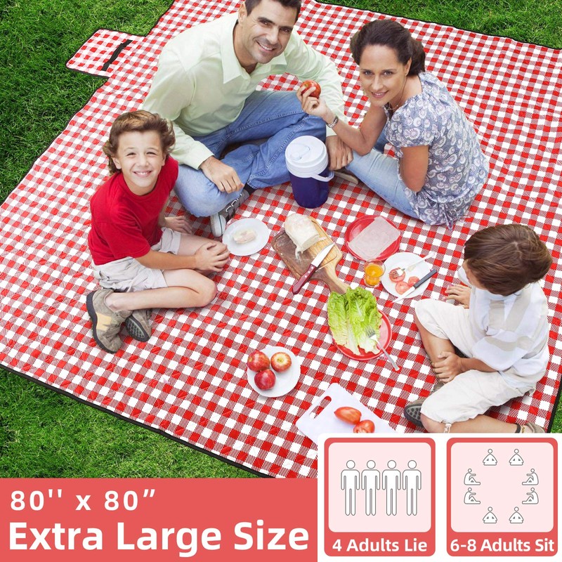 ZAZE Picnic Blanket Extra Large Waterproof, 80''x80''Checkered Picnic Blankets Beach,