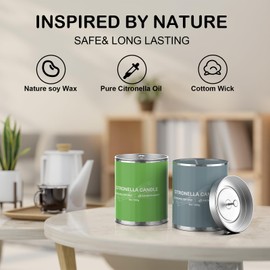 Citronella Candles Outdoor, 2-Pack Natural Citronella Essential Oil Scented Candles Set for Outside Patio, Balcony, Garden&Camping, Summer Gifts for Indoor Home Fresh and Relax Aromatherapy Candles