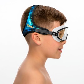 Frogglez Youth Wide View Anti-Fog Crystal Clear Swim Goggle Mask for Kids under 10 (Ages 4-10) Recommended by Olympic Swimmers; Premium Pain-Free Strap, Blue Navigatorz