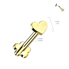 Pierced Owl 16GA G23 Implant Grade Titanium Heart Top Threadless Push in Flower Base Stud (Silver Tone)