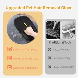 WINRKERY Pair Pack Electrostatic Pet Hair Remover Gloves - 2pcs Grooming Gloves for Dog Cat, Reusable Washable Fur Removal for Clothes, Bedding, Furniture, Carpet, Car Seats