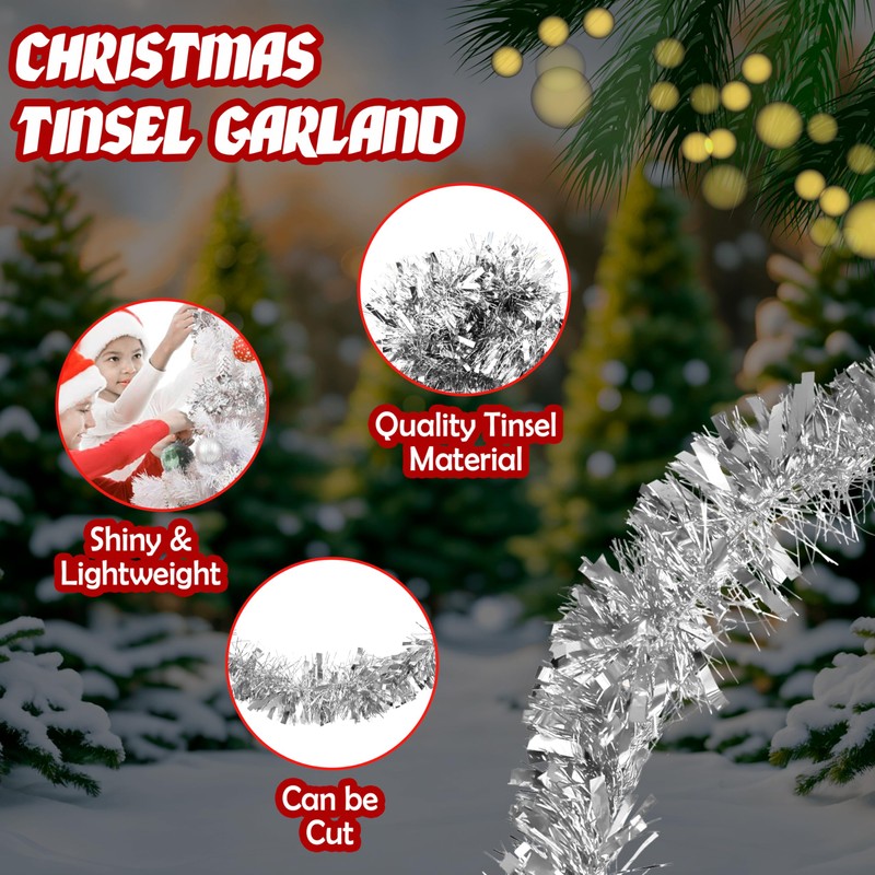 HOVUK® 5PCs Silver Fine Cut Chunky Tinsel 2M - Thick
