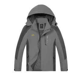 TEZO Mens Rain Jacket Waterproof with Hooded Hiking Coat Lightweight Windbreaker(GY/BK XL)
