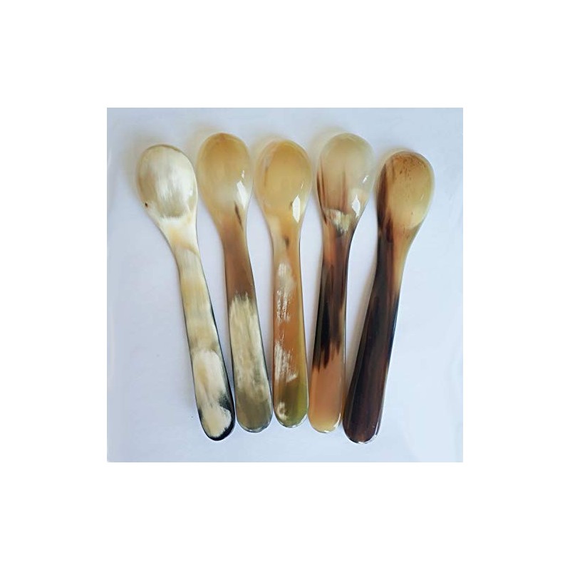 DUEBEL Set of 5 Naturally Handcrafted Buffalo Horn Spoons, 5.6"