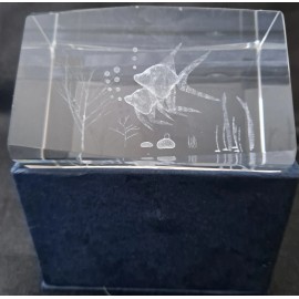 Glass Crystal Glass 3D Laser Etched Solid Cube Fish-Decorativ