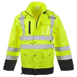 J. J. Keller & Associates, Inc. High Visibility Rain Jacket, Class 3 Waterproof Reflective Rain Coat with Hood, 4X-Large, SAFEGEAR