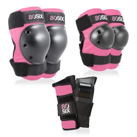 80Six Kids’ Multi-Sport Pad Set with Wristguards, Elbow Pads, and Knee Pads, Pink, Junior - Ages 5+