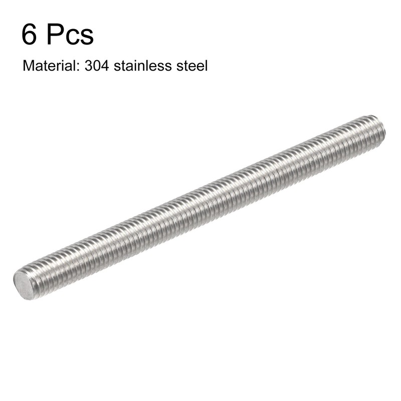 sourcing map 6Pcs M8 x 100mm Fully Threaded Rod 304