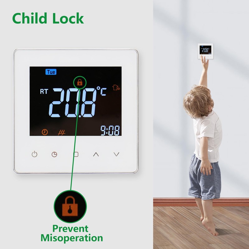 Wengart Digital Thermostat,AC230V Indoor Thermostatic Control,Weekly Programming,Colorful Display Suitable for