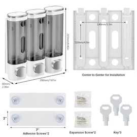 Wall Mounted Soap Dispenser, 3 Chambers, Shower Gel Dispenser, 300 ml, Manual Soap Dispenser, Wall Mounted, No Drilling, Shower Gel Dispenser, Shampoo Dispenser, Soap Dispenser Set for Hotel Home
