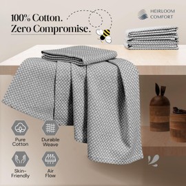 HEIRLOOM COMFORT Grey Honeycomb Kitchen Towels 12 Pack, 16x26 Inch, 100% Cotton, Fast Dry, Ultra Absorbent, Reusable Dish Towels for Drying Dishes, Cleaning & Home Kitchen Essentials