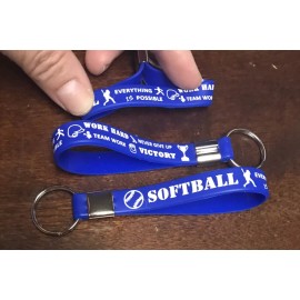 Unbranded 1/2” Blue & White Softball Silicone Keychain