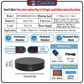 Motorized Rotating Display Stand Rotating Platform Electric Turntable for Display,Photography,3D Scanner Models,Remote Control Angle/Speed,Step/Swing/Continuous Rotation