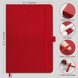 RETTACY Journaling Notebooks, 2-Pack, A5 Lined Notebook Journal with 192 Numbered Pages per Pack, 5.7'' × 8.3'', Medium, Journals for Writing, Leather Hardcover, 100 GSM Thick Paper (Black & Red)