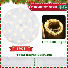 Jansun 33 FT Christmas White Garland, LED Lighted Faux Fur Ribbon Fabric Trim Xmas Tree Roll Winding Snow Garland Soft Artificial Furry Strip for Christmas Tree Hanging Decoration Sewing DIY Crafts