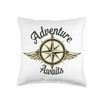 Adventure Awaits Compass Explore More Nature Hiking Camping Throw Pillow