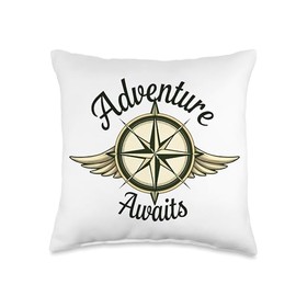 Adventure Awaits Compass Explore More Nature Hiking Camping Throw Pillow