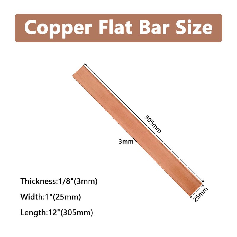 HWYEE 1Pcs 1/8" x 1" x 12" C110 Copper Flat