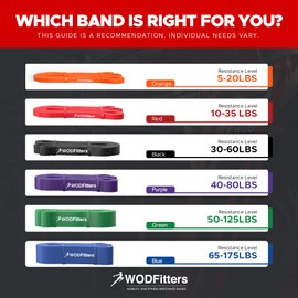WODFitters Pull Up Assistance Band for Stretching, Mobility Workouts, Warm Up, Recovery, Powerlifting, Home Fitness and Exercise (4 Band Set)