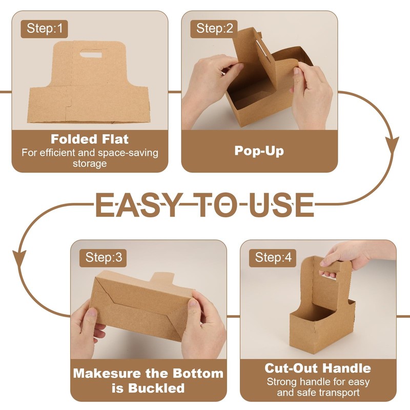 PATIKIL Drink Carrier with Handle, 25 Pcs Kraft Paperboard 2