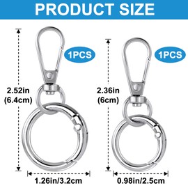 OIIKI 2 Sets Swivel Clasp Clips, Metal Swivel Snap Hook with 2 Sizes, Double Opening Key Chain Clip with Key Ring for DIY Crafts, Jewelry Clasps, Lanyard Making - Silver