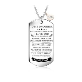 To My Son To My Duaghter Tag Necklace Inspirational Courage Quote Birthday Graduation Gift from Mom Dad Gift for Son Duaghter Stainless Steel Badge Necklace-Silver to my Daughter from Dad