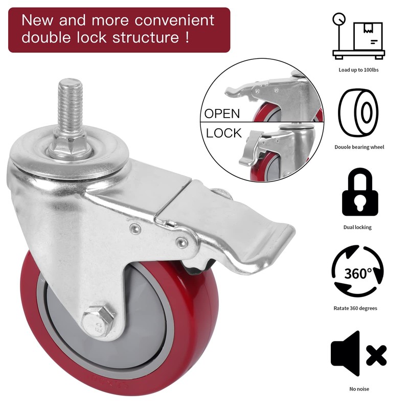 DICASAL 4 Inch Heavy Duty Stem Casters 360 Degree Swivel