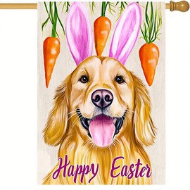 BlissYard Happy Easter Garden Flag Welcome Spring Garden Flag Easter Decorations 12×18 Inch Double Sided Dog Carrots Small Flag For Outside Outdoor Farmhouse Spring Decor Yard Flag