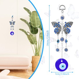 Evil Eye Hanging Decoration, Turkish Blue Evil Eye with Butterfly Hanging Decoration Ornament Blue Evil Eye Decor Greek Amulet Car Accessories for Jewelry Good Luck Protection Wedding Party Favors