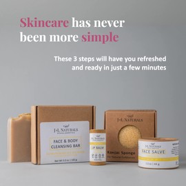J&L Naturals Simple Skin Regimen Kit With Cleansing Bar, Face Salve, Konjac Sponge, Lip Balm | For Oily, Dry, Mature, and Combination Skin | Zero Waste (Timeless (mature skin), Simple)
