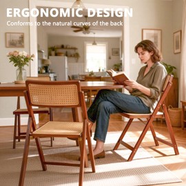 Rattan Dining Chairs Walnut Natural Resin Rattan Chair Foldable 2 Pack