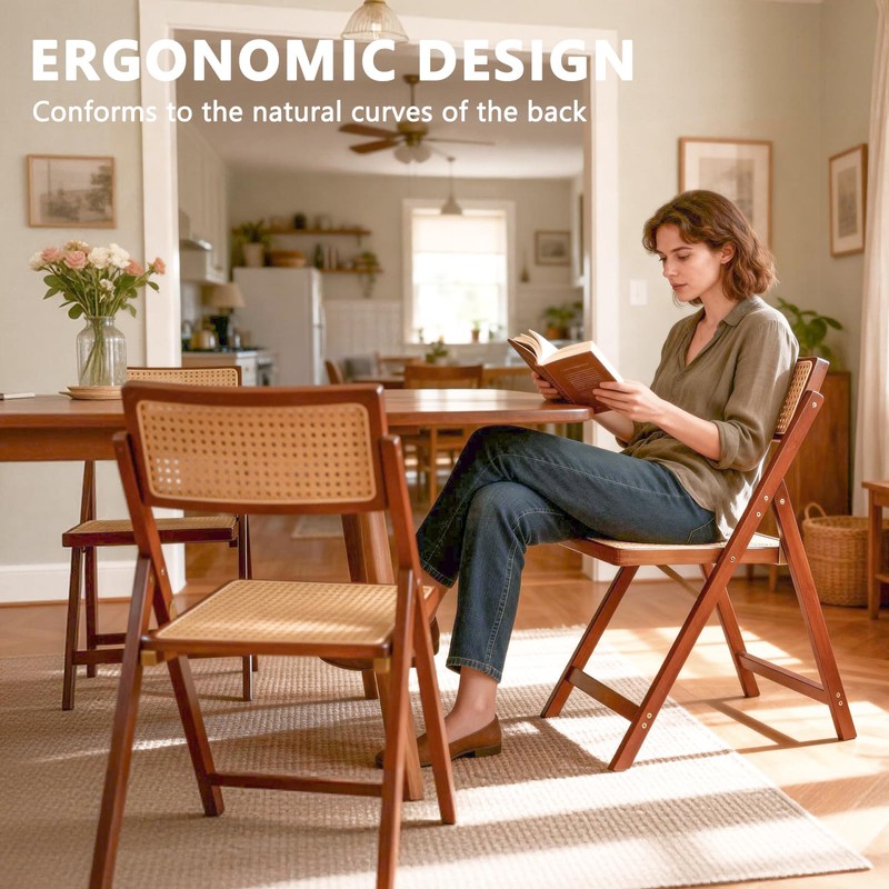Rattan Dining Chairs Walnut Natural Resin Rattan Chair Foldable 2